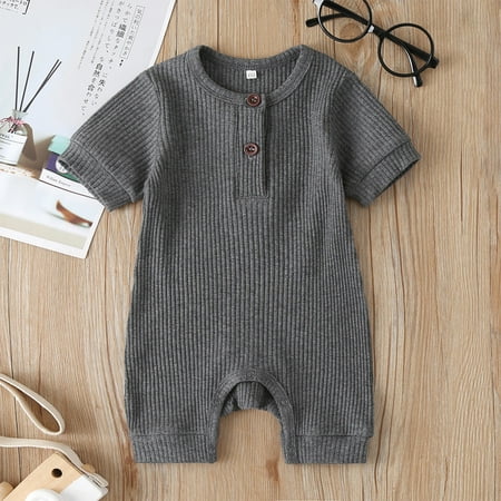 

PatPat Newborn Unisex Short Sleeve Basic Ribbed Romper Soft Cotton Jumpsuit Bodysuit with Snap Cute Boys Girls Outfits Infant Romper Outfits Summer Comfy One-Piece Coverall 0-18 Month