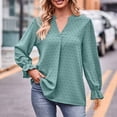 thumbnail image 2 of Brglopf Womens Swiss Dot Blouse V Neck Long Sleeve Flowy Shirts Solid Color Casual Loose Cute Tops Babydoll Shirts, 2 of 7