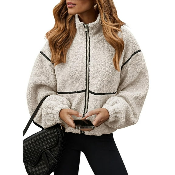 Women's Casual Lapel Full Zip Fleece Lined Long Sleeve Oversized Warm Coat with Pockets