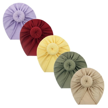 

Relanfenk Baby Hats Toddler Kids Girls Solid Turban Knotted Beanie Headwear Accessories 5PC Hat