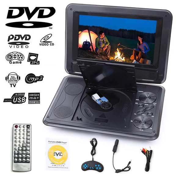 VTIN 10.8" Portable DVD Player with 9" HD Swivel Screen - 6 Hours Rechargeable Battery, Regions Free, Sync TV, Dual Speakers, USB/SD Support for Car, Home, Travel & Kids