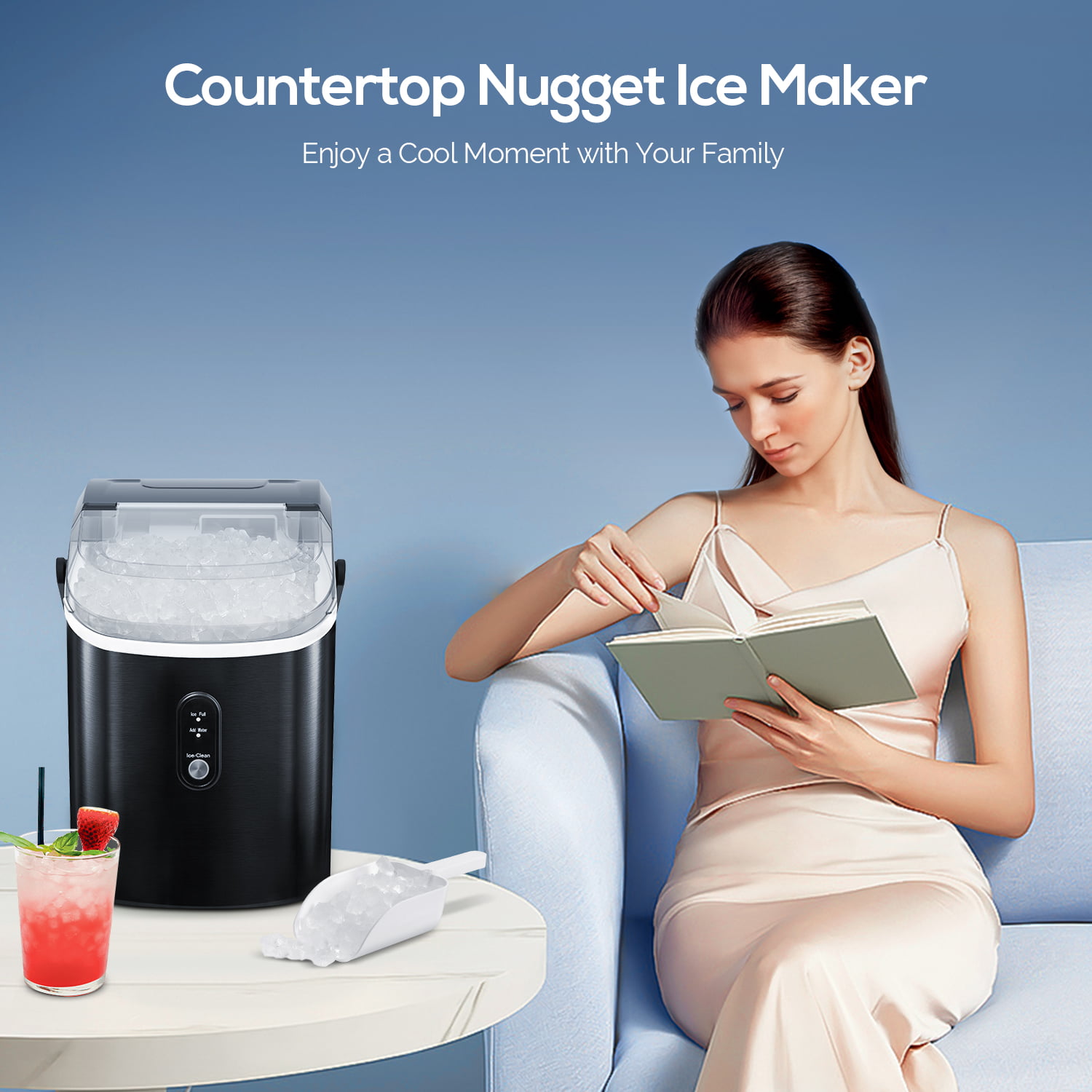 Kissair Nugget Ice Maker Countertop, 33lbs/24H, Self-Cleaning
