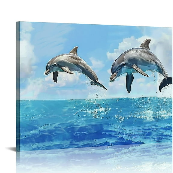 ONETECH Dolphin Bathroom Decor Wall Art Ocean Coastal Wall Decor Scripture Canvas Bible Verse Prints Painting Framed Artwork for Bathroom living room Bedroom 12"x16" 20x16in