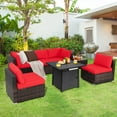 thumbnail image 4 of Costway 7 PCS Patio Furniture Set with 28" 50000 BTU Propane Gas Fire Pit Table Cushions Red, 4 of 10