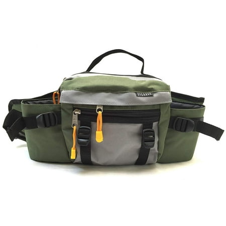 Fanny Pack With Bottle Holder Premium Fanny Waist Lumbar Pack with Dual Squeeze Water Bottle Holder Hiking Climbing Walking Outdoors by Everest (Green) ()