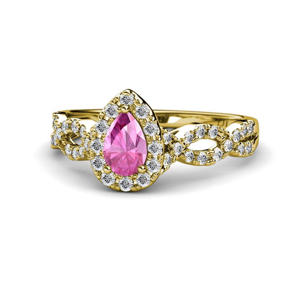 2ct Pear Cut Pink Sapphire Infinity Floral Engagement Ring 14ct Rose Gold Over