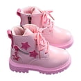 thumbnail image 4 of IEMIEMIEM Boots for Girls with Side Zipper Lace Up Star Print Girls Beige Comfortable Cute Combat Boots Kids Boot for Kids/Toddler Girl Boot Pink 10 Toddler, 4 of 5