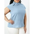 thumbnail image 4 of Celmia Womens Summer Casual High Collar Button Up Short Sleeve Tunic Blouses, 4 of 5