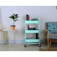 thumbnail image 4 of 3-Tier Metal Mesh Rolling Cart Storage Organizer with Utility Handle and Wheels, Turquoise, 4 of 14
