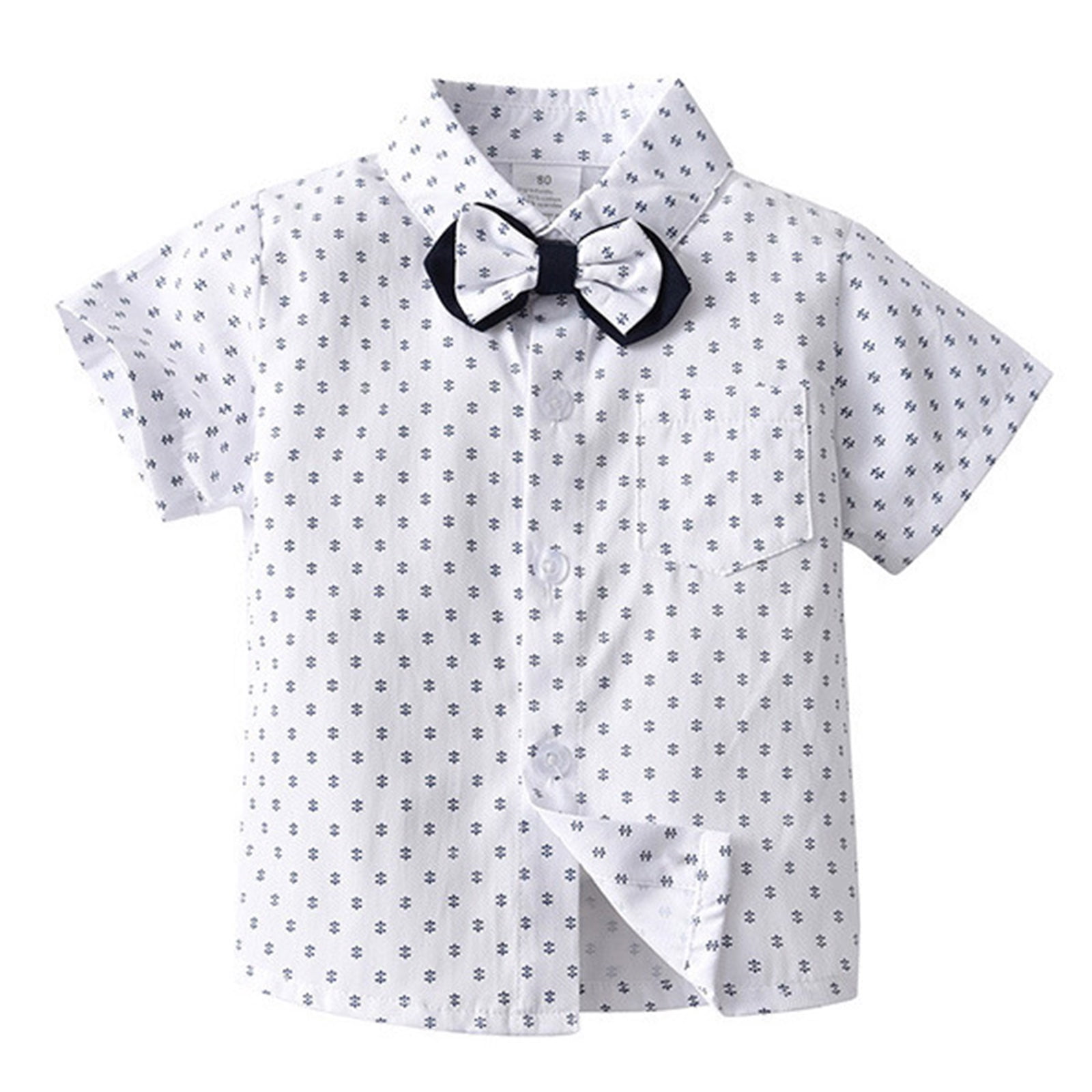 Wxirdiow Toddler Boy Outfits Baby Boy Clothes Suit Infant Short Sleeve Gentleman Outfits Dress Shirt+Bowtie+Suspender Shorts Blue Size,4-5 Years