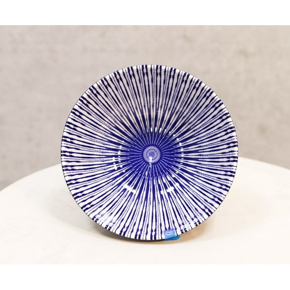 Pack Of 6 Artistic Blue Stripes 'Focus' Cereal Soup Pasta Ceramic Bowls 20oz