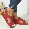 thumbnail image 6 of HTHLVMD Slip On Sandals for Woman, Plus Size Women's Hook & Loop Sandals - Platform Beach Wedges With Breathable Cut-Out Design & Non-Slip Stitched Seams, Wide Width Orthopedic Summer Shoes, Red 8, 6 of 7