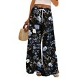 thumbnail image 2 of WTOBBY Women's Casual Wide Leg Pants with Stretch Belt Floral Print Pockets and Adjustable Tie Design for a Comfortable Lightweight Summer Outfit ,Black L, 2 of 7