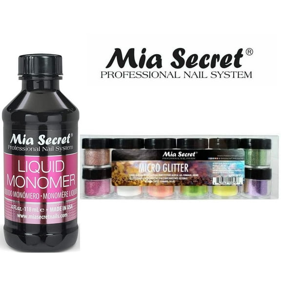 Mia Secret - Monomer 4 oz   Micro Glitter 12 Colors Set