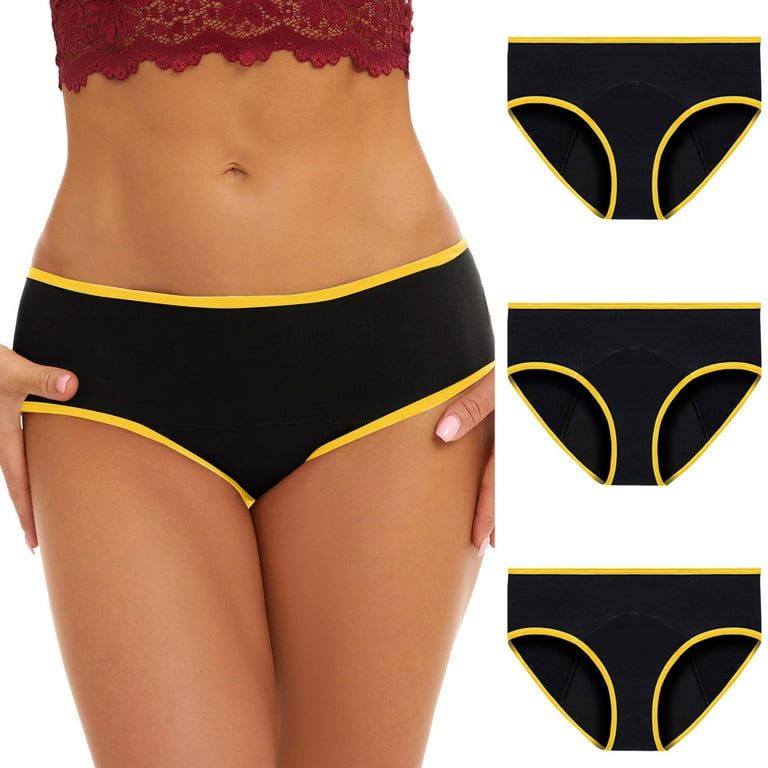 Knosfe Plus Size Underwear Menstrual Period Briefs Low Waisted Leak Proof  Underwear for Women 3 Pack Yellow 2XL