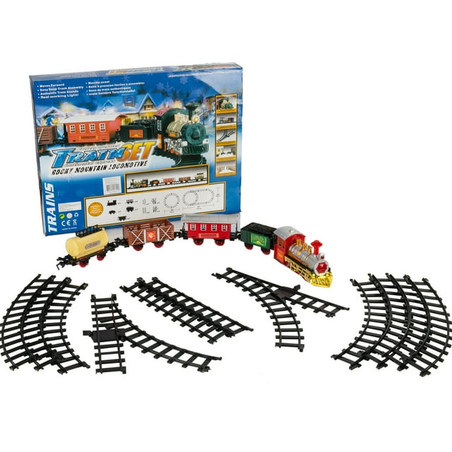 Train Set Kids Railway Locomotive Engine Toy with Authentic Light, Sound, Rocky Miners Train and Carriage Play Set