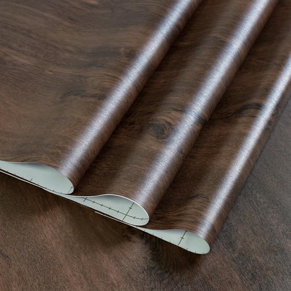 Dark Brown Wood Grain Contact Paper Peel and Stick Walnut Textured Self-adhesive Wallpaper Bubble-free Design Matte Thickened 40CMx2M Waterproof Counter Top Stick Paper Wood Vinyl Wrap for Cabinets