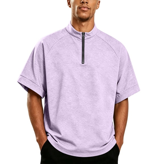 Mens Quarter Zipper Drop Shoulder Golf Shirts Relaxed Fit Summer Tee Ventilated Fabric Solid Top For Short Distance Cycling Fitness