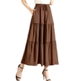 thumbnail image 1 of Falda con volantes en capas de verano para mujer: cintura alta, encaje elástico, adorno de madera en las orejas, poliéster y spandex, largo hasta la rodilla, tallas S-XXL, 1 of 5