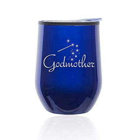 

Stemless Wine Tumbler Coffee Travel Mug Glass with Lid Godmother (Blue)
