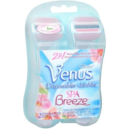 Gillette Venus Spa Breeze 2-in-1 Disposable Razors Plus Shave Gel Bars 2