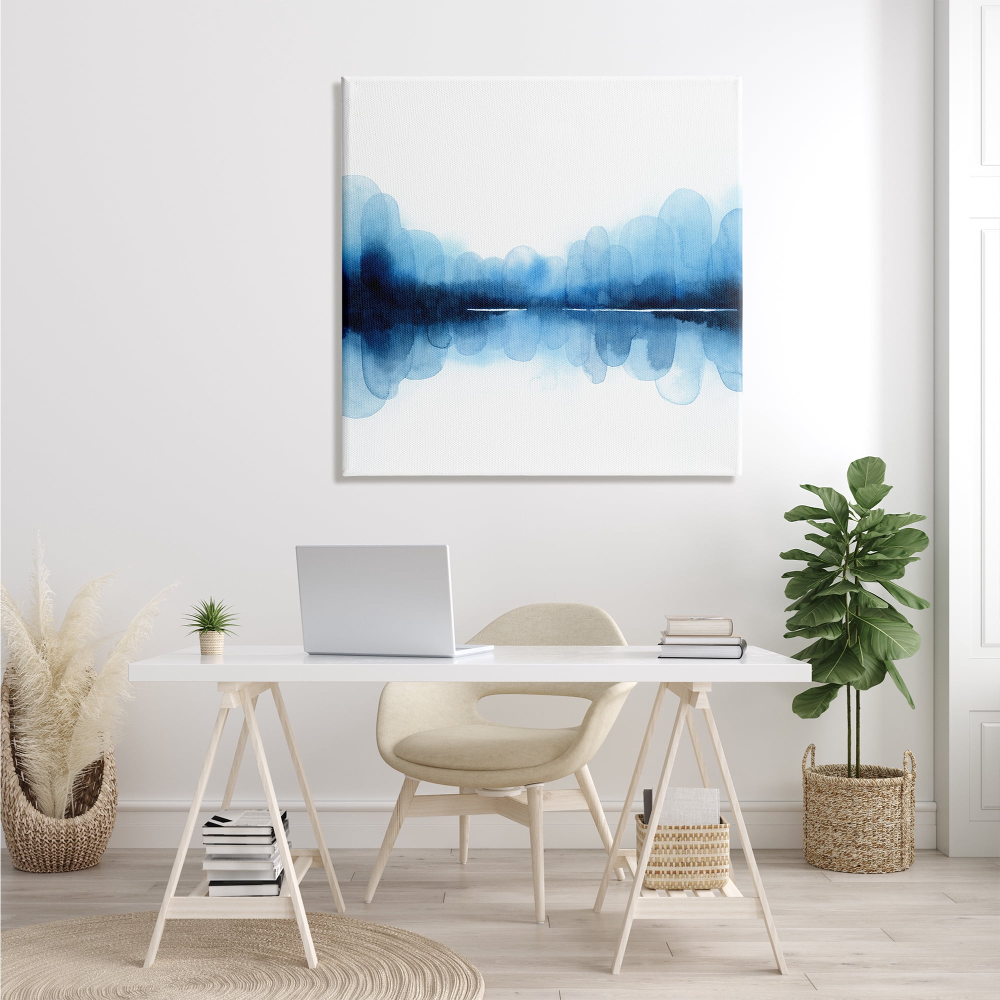 Stupell Industries Blue Arch Asymmetrical Reflection Abstract Shapes over White Paintings Gallery-Wrapped Canvas Print Wall Art, 36x36, by Grace Popp