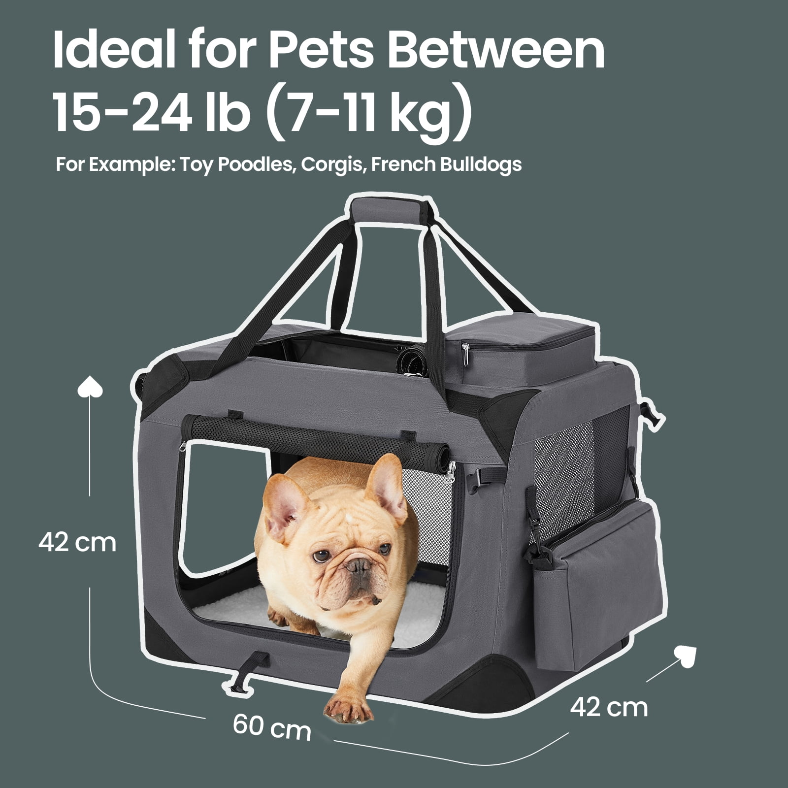 LEDREM 24 Inch Collapsible Soft Dog Crate, Portable Travel Kennel with Safety Zippers for Indoor and Outdoor Use, Gray