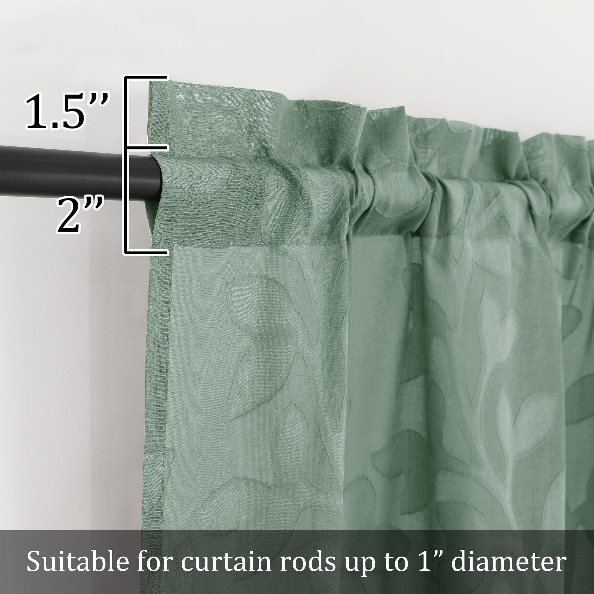 OVZME Darla Sage Green Sheer Curtains, 2 Panels Set 52x120 Inch, Light Filtering Soft & Breathable, Jacquard Farmhouse Textured Window Drapes for Living Room,52Wx120L Inch, Sage Green