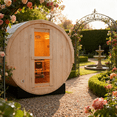thumbnail image 5 of Outdoor Traditional Barrel Steam Sauna – 2-4 Person Natural White Pine Sauna Room with Tempered Glass Door, Weather-Resistant Asphalt Roof for Garden, Backyard, 5 of 6