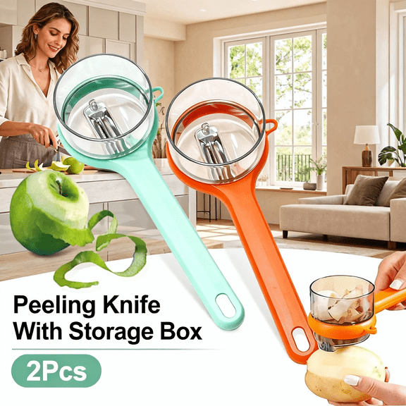 2Pcs Innovative Peeler with Self-Contained Storage Box, Double-Sided Stainless Steel Blade for Efficient Vegetable Peeling, Multifunctional Tool for Potato Carrot with Eye Remover