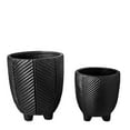 thumbnail image 6 of Kavrine Ceramic Round Pot with Embossed Chevron Stripe Design and Stand (Set of 2), 6 of 7