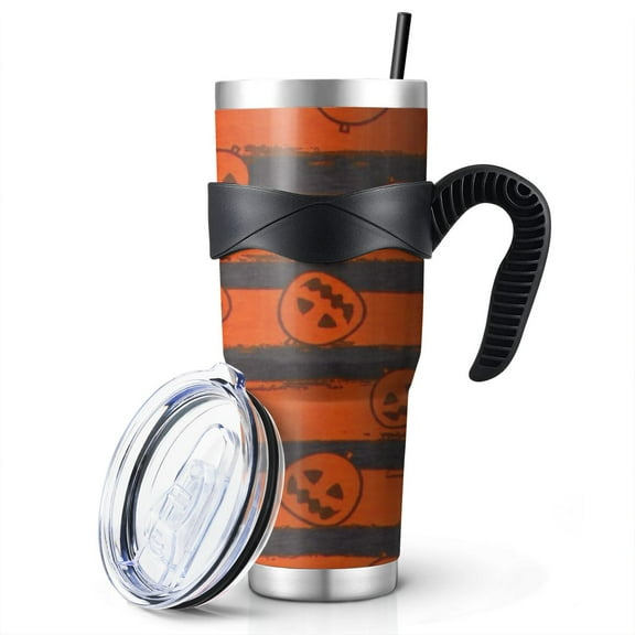 Halloween Aesthetic 40oz Tumbler - Retro Spooky Cute Ghost Pumpkin Illustration Handle Cup