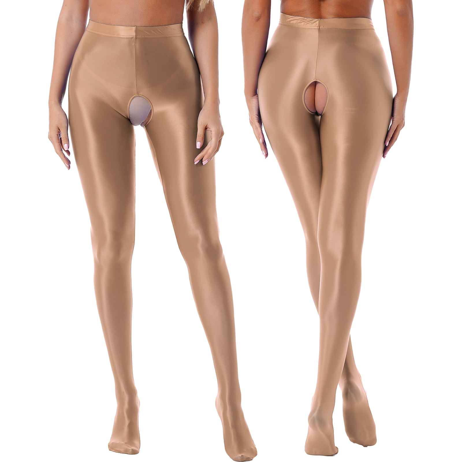 iiniim Women's Oil Glossy Footed Leggings Nylon Spandex Tights Opaque High  Waist Pantyhose Pants 
