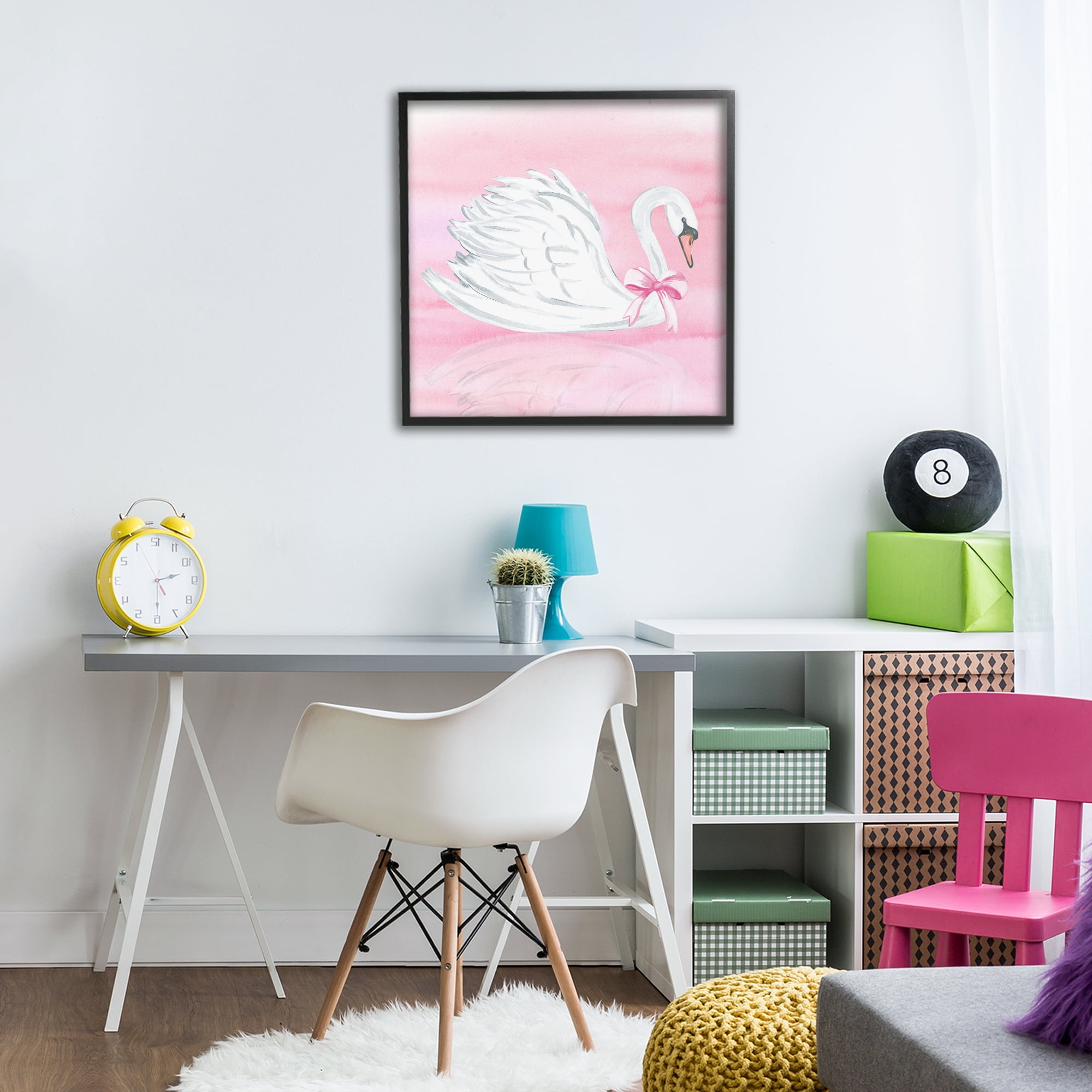 Stupell Industries Pink Bow Swan Black Framed Giclee Art, design by Corinne Haig