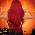 thumbnail image 4 of LHWEN New Ladies Wig Sea King Red Medium Long Curly Hair Suitable For Party Dance Wigs High Temperature Wire Wig 60cm/24in Beauty Salon Straight Hair Fun Lace Wavy Curls Braided Hair Synthetic Hair, 4 of 9
