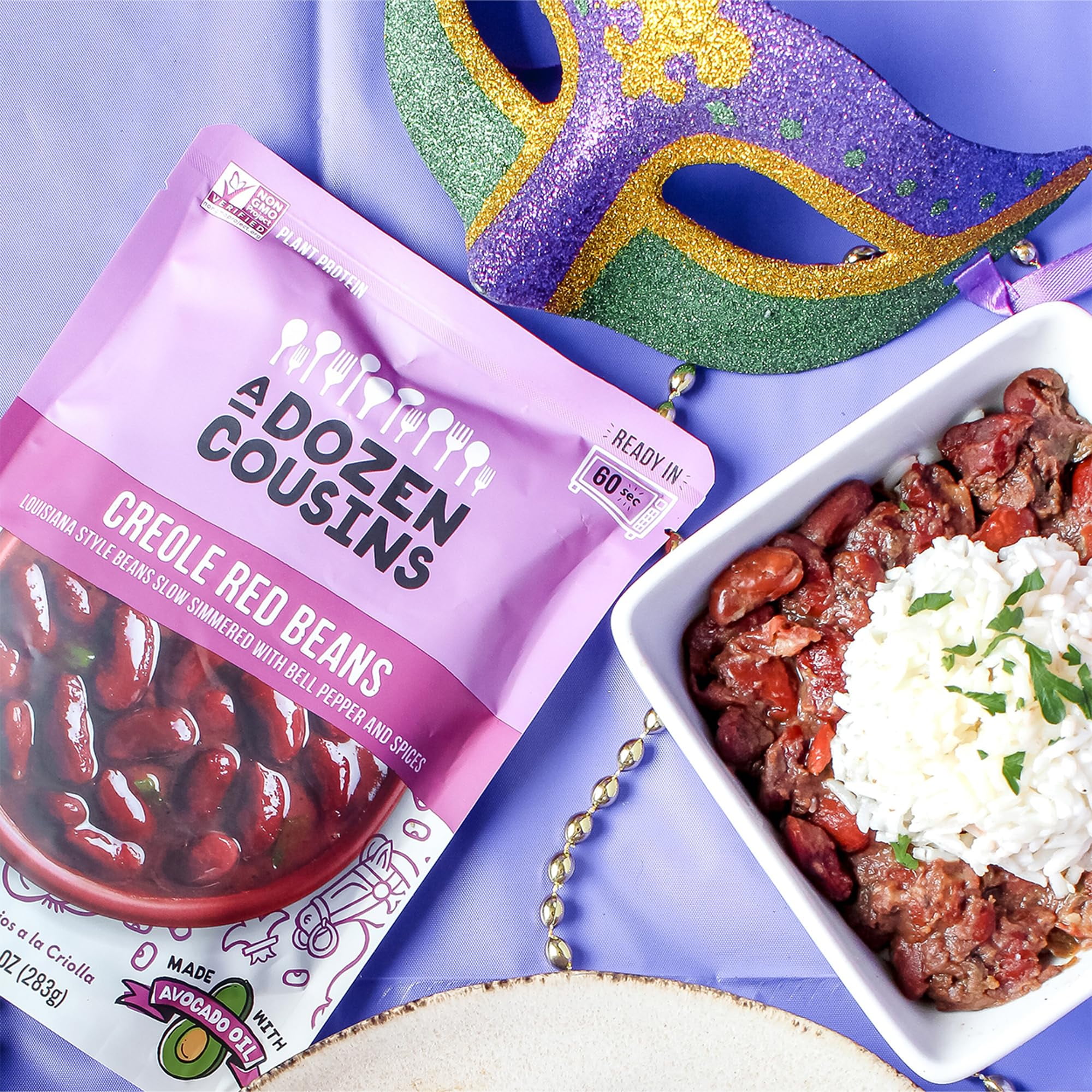 A Dozen Cousins Seasoned Beans, Microwaveable, Vegan and Non-GMO Meals Ready to Eat Made with Avocado Oil (Creole Red Beans, 6 Pack)