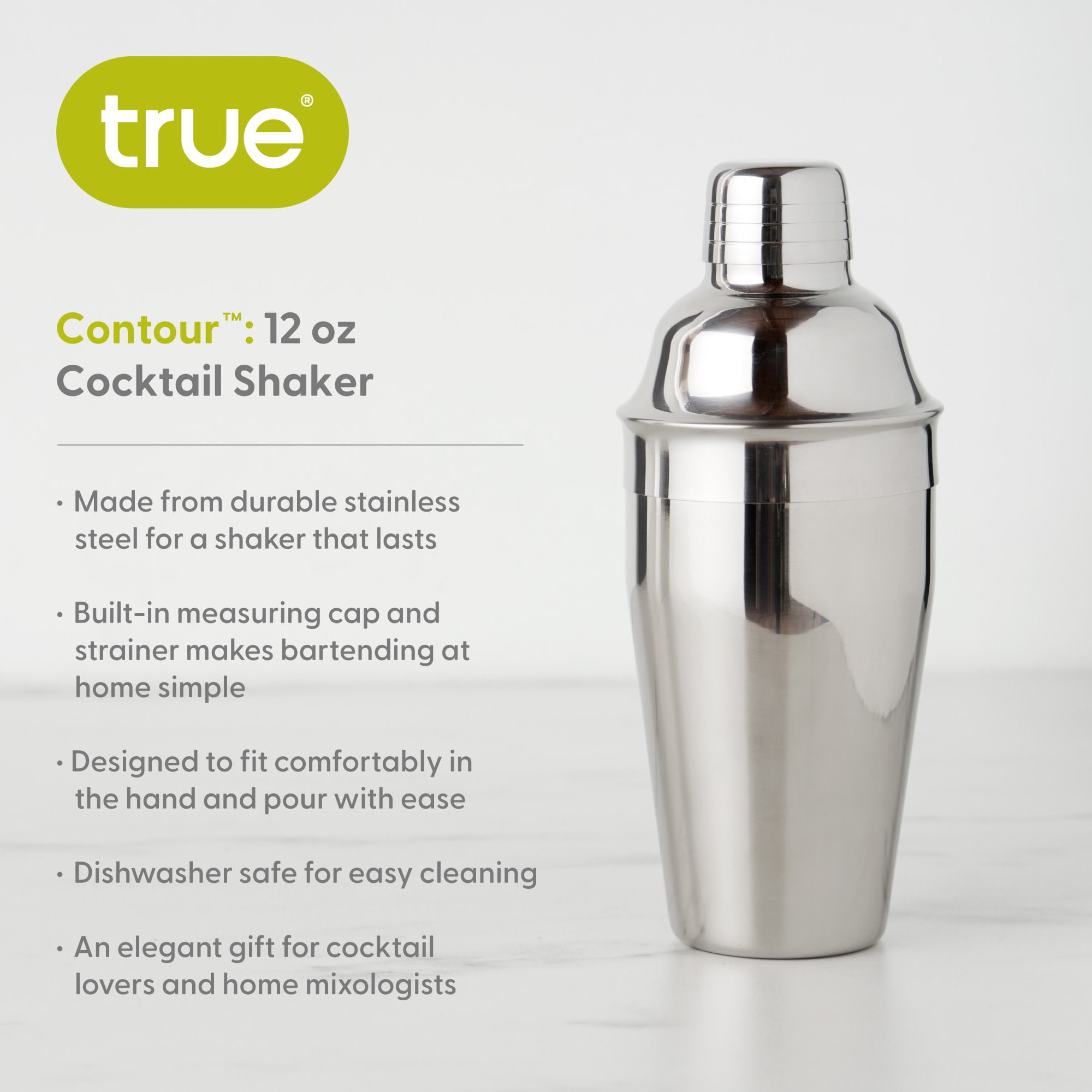True Brands Contour Cocktail Shaker, 12 Oz