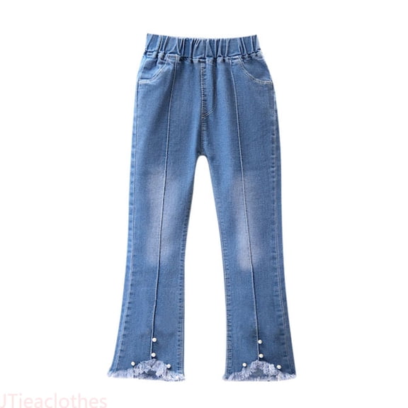 JTieacloth Girls Jeans for Casual Casual Jeans Elastic Waist Denim Wide Leg Pants Toddler Trousers,Sizes 2-3 Years