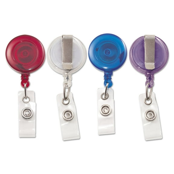 Advantus Translucent Retractable Id Card Reel, 34" Extension, Assorted Colors, 4/pack