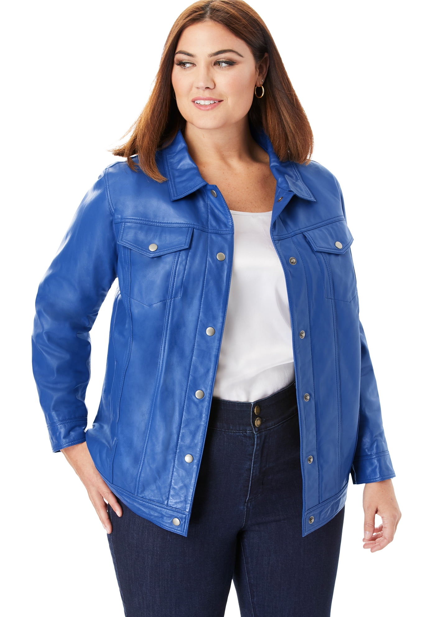 Plus size blue leather jacket Clearance