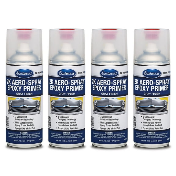 Eastwood 2K Epoxy Gray Primer | AeroSpray Catalyzed Technology | Durable Direct to Metal Epoxy Primer Automotive | Performance Primer on Car Body Filler | 10-16 Sq Ft Coverage | 12 oz | 4 Pack