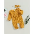 thumbnail image 4 of Baby Girls 2 Piece Outfits Ruffle Long Sleeves Floral Romper and Headband for Toddler Infant Fall Cute Clothes, 4 of 10