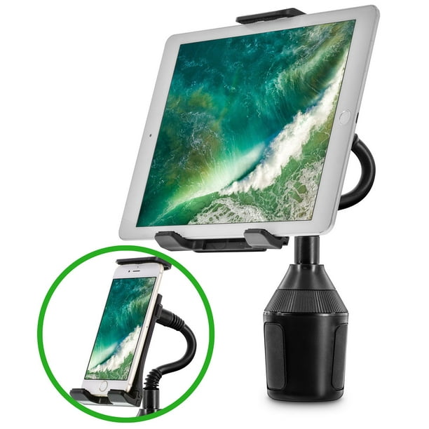 Car Cup Holder Mount for Phone Tablet, Okra 2in1 iPhone iPad Car Mount Adjustable Gooseneck