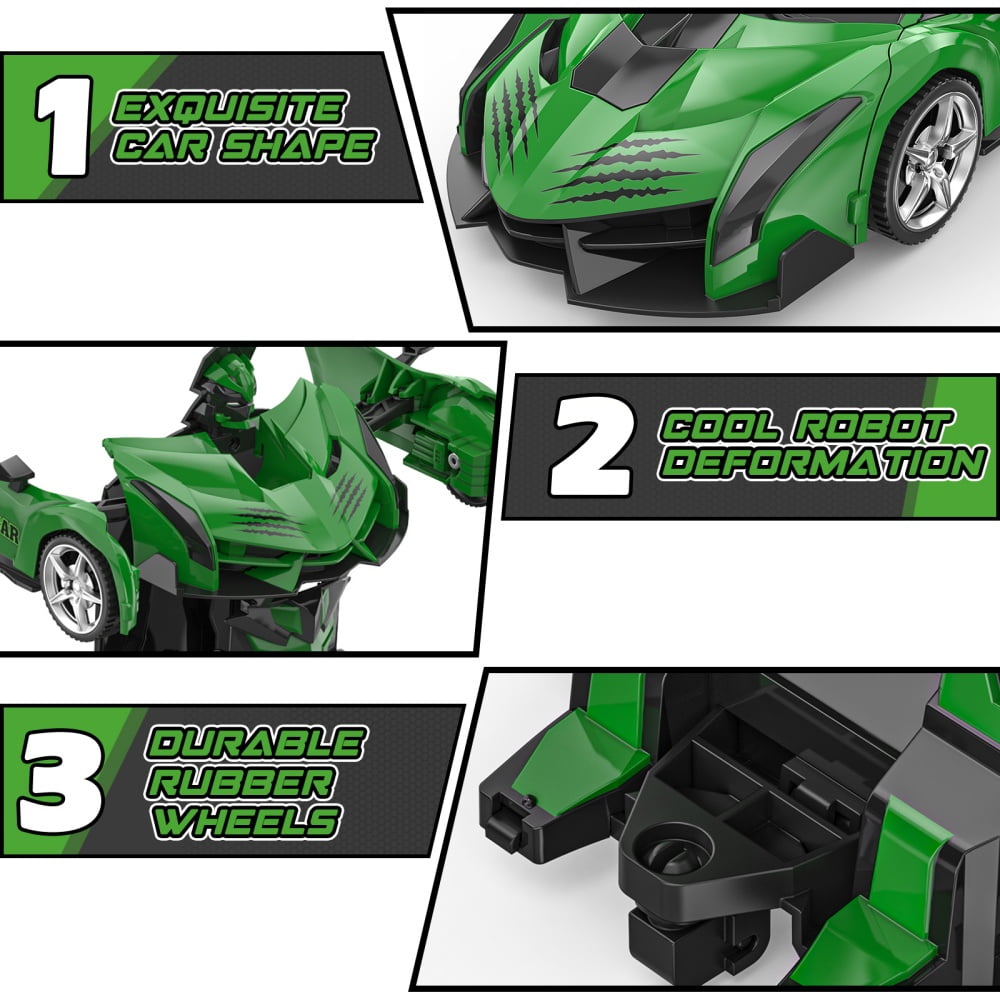 Wupuaait 2.4Ghz Transform Rc Cars 1:18 Scale Remote Control Car Transforming Robot, One-Button Deformation 360° Rotation Car Toy Gifts for Boys 3-12, Ninja