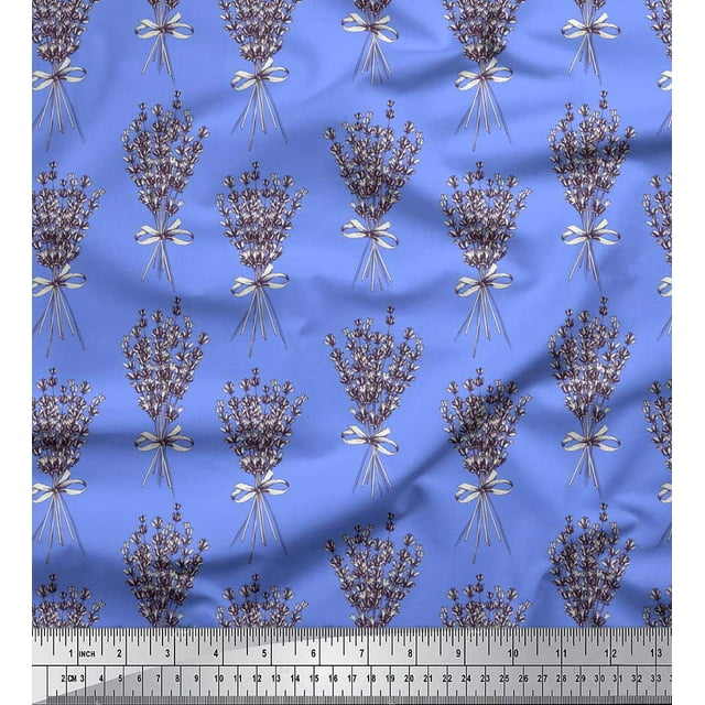 Soimoi Blue Japan Crepe Satin Fabric Bouquet Floral Decor Fabric Printed Yard 42 Inch Wide