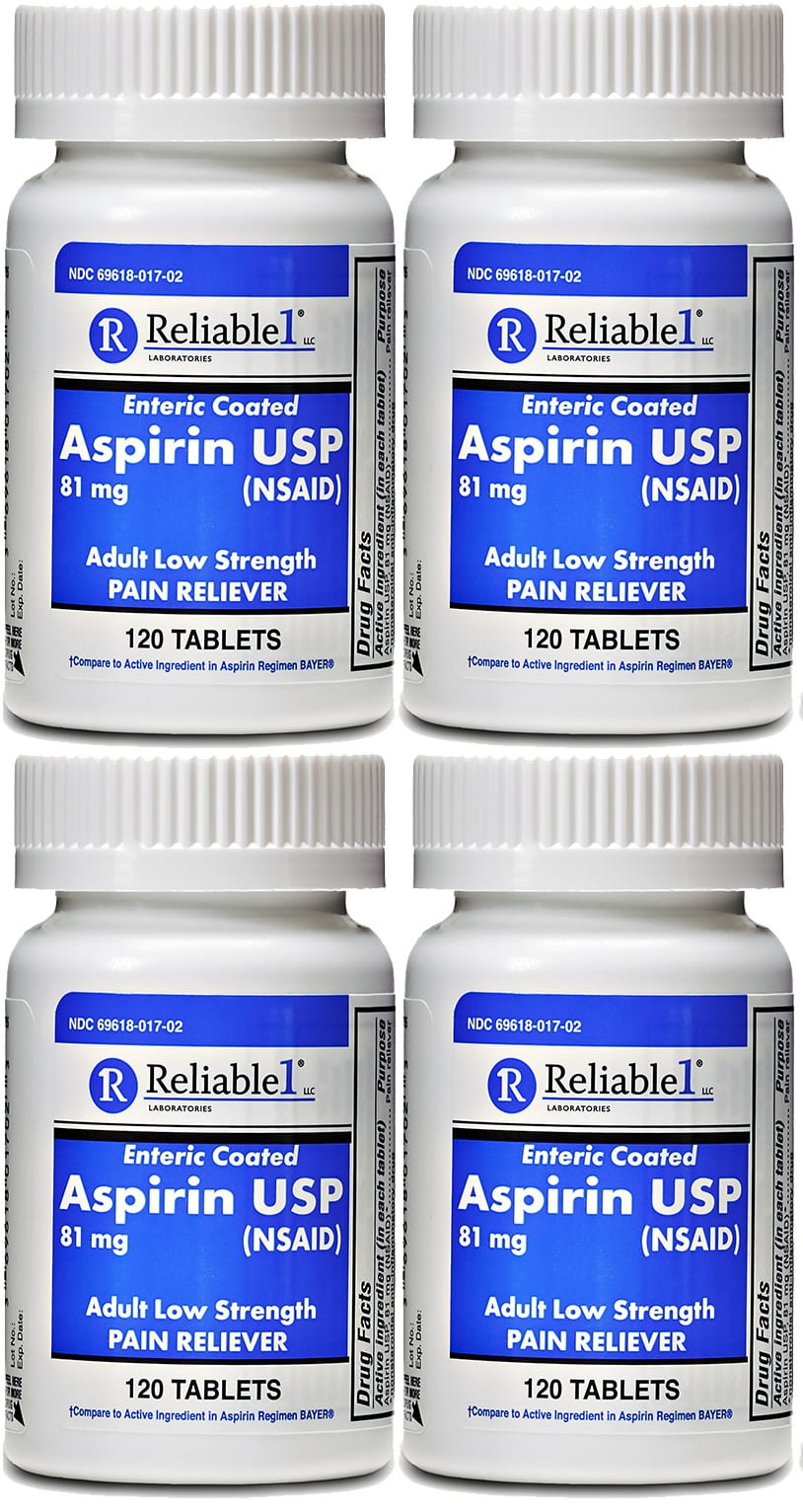 Aspirin Adult Low Dose 81 mg Generic for Bayer Low Dose Regimen Enteric