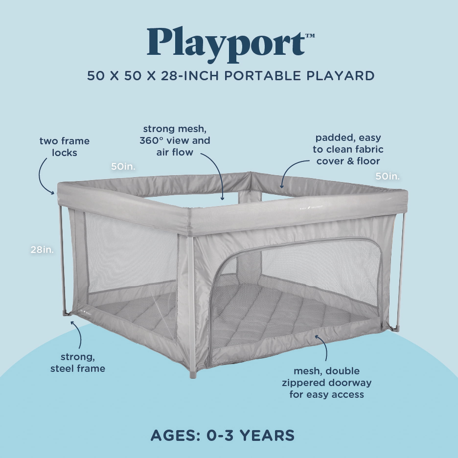Baby Delight Playport Portable Playard, Spacious, Breathable & Travel Ready, Grey