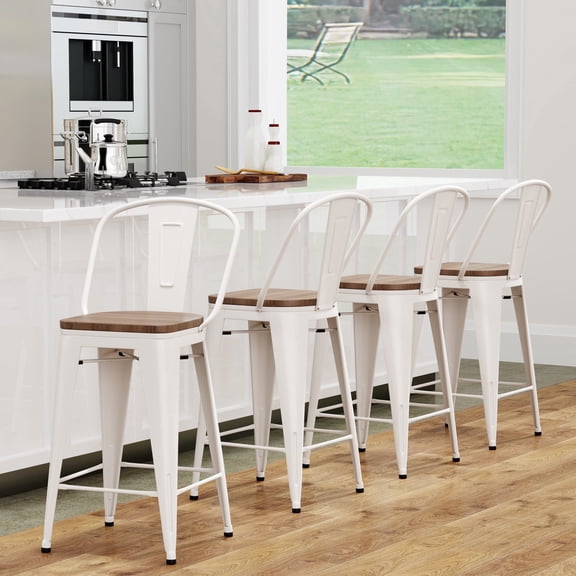 Andeworld Stacking High Back Bar Stools, White (Set of 4)