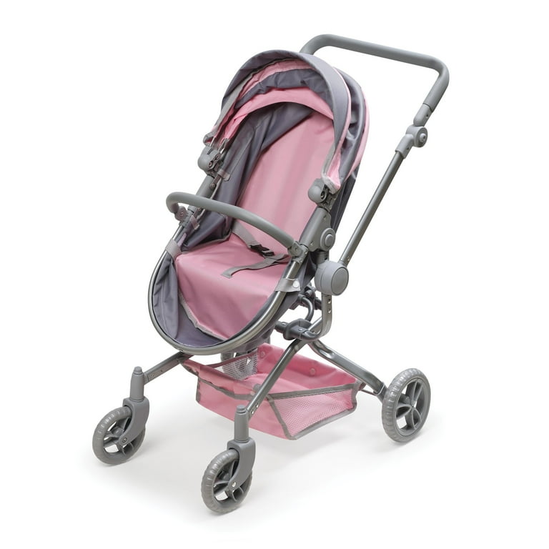 Daydream Multi-Function Single Doll Pram & Stroller - Gray/Pink