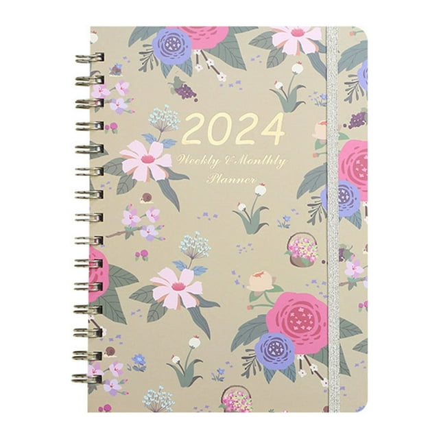 Planificador semanal y mensual personalizado Lmueinov 2024 con calendario floral, diario en inglés y útiles escolares.